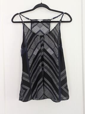 Paraphrase Geometric Racerback Tank Top Size M Blue Black Chevron Print Blouse